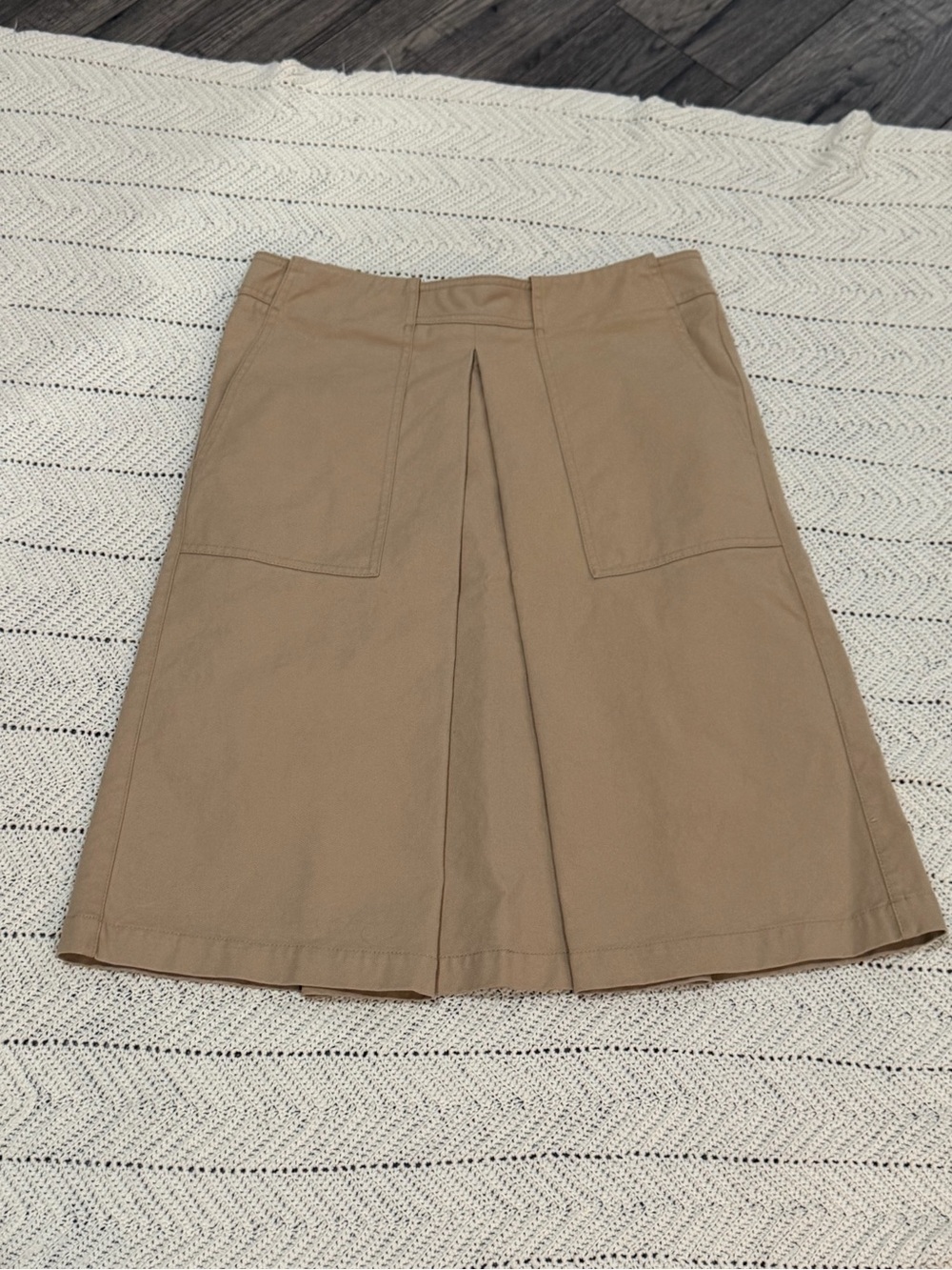 COS Tan Khaki A-Line Pleated Utility Skirt Size 8 Patch Pickets